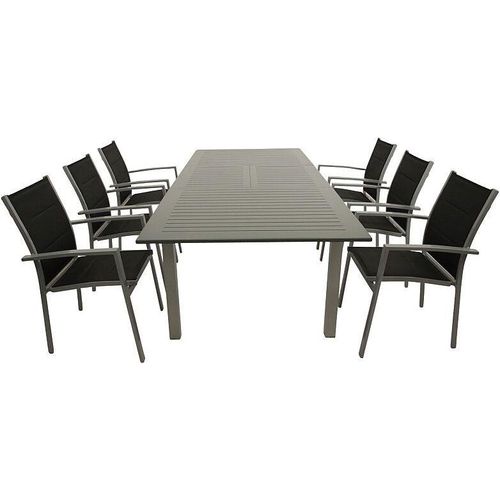 Garnitur Gartenset 7-teilig Aluminium Textillehne schwarz
