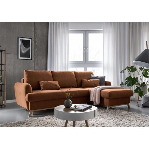Ecksofa Scandic Lagom mit Bettfunktion - MAS-409 Ziegelrot Ausrichtung Rechts