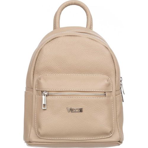 Vezze Pulito – Funktionaler Damenrucksack aus echtem italienischem Glattleder in Beige mit verstärktem Boden