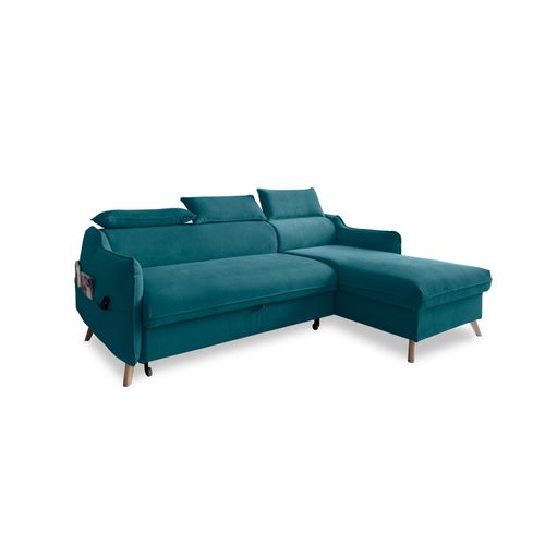 Ecksofa Sweet Harmony mit Bettfunktion Velours MO-238 Türkis Ausrichtung Recht