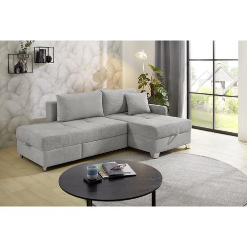 Ecksofa - 232 x 156 cm - Grau - Chenille - mit Schwenkfunktion und Bettkasten