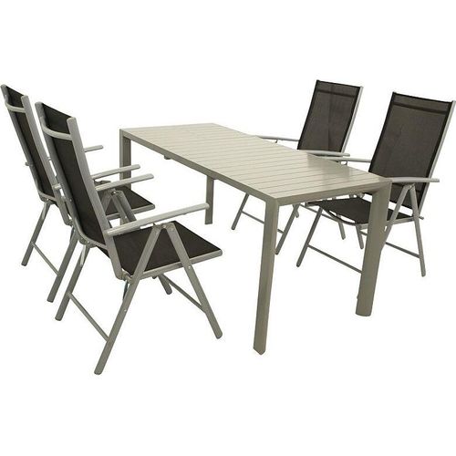 Gartenset Garten-Garnitur 5-teilig, Aluminium, Textillehne schwarz