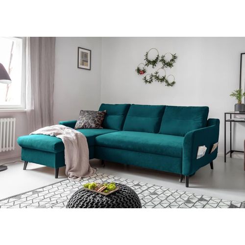 Ecksofa Stylish Stan mit Bettfunktion Velours MO-238 Türkis Ausrichtung Links