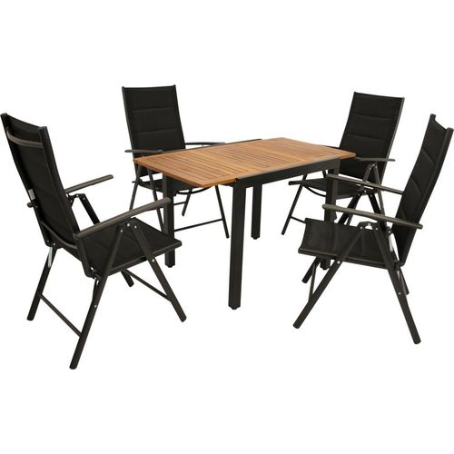 Gartenset Garten-Garnitur 9-teilig, Aluminium, Akazie, Kunstgewebe schwarz