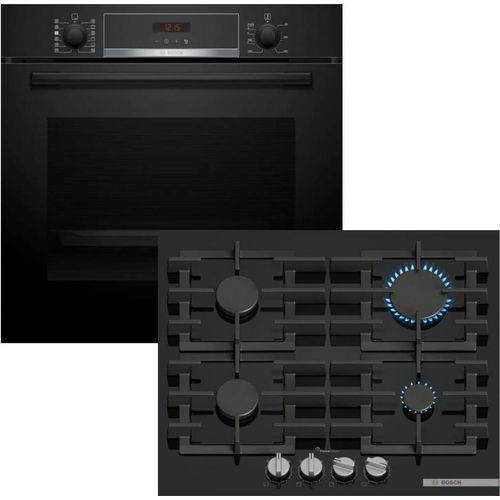 Herdset BOSCH Backofen Pyrolyse + Gas-Kochfeld FlameSelect autark 60 cm