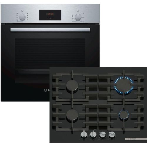 Herdset BOSCH Backofen Schnellaufheizung Teleskopauszug + Gaskochfeld FlameSelect autark 60cm