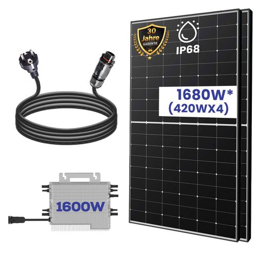 Balkonkraftwerk Komplettset 1680W Photovoltaik | Deye Wechselrichter 1600W | Photovoltaik Solaranlage mit Plug & Play Einrichtungen