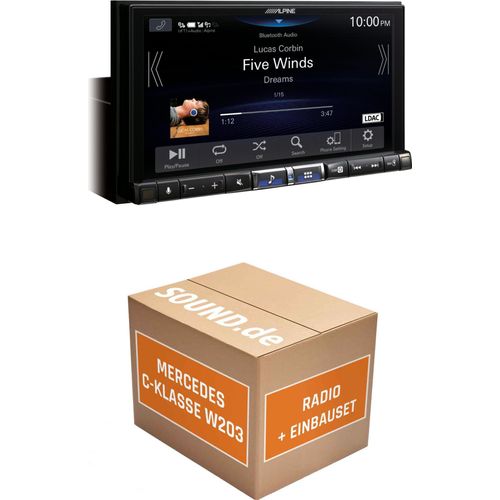 Autoradio Einbaupaket Alpine iLX-705D passend für Mercedes C-Klasse W203 + Harman Kardon | Wireless Apple CarPlay Wireless Android Auto