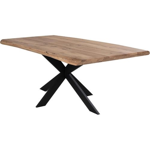 Esstisch - 200 x 100 cm - Braun - Schwarz - Eiche massiv geölt - Metallgestell