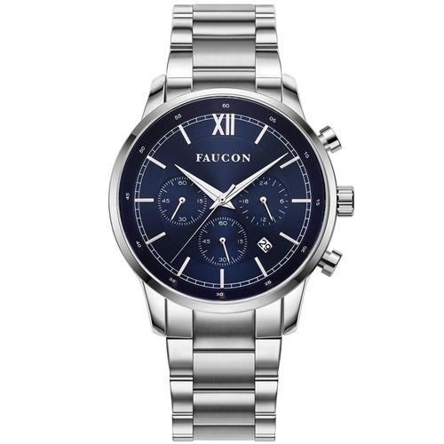 Faucon Roman Herren Armbanduhr Chronograph Analog Quarz in Blau/Silber Farben