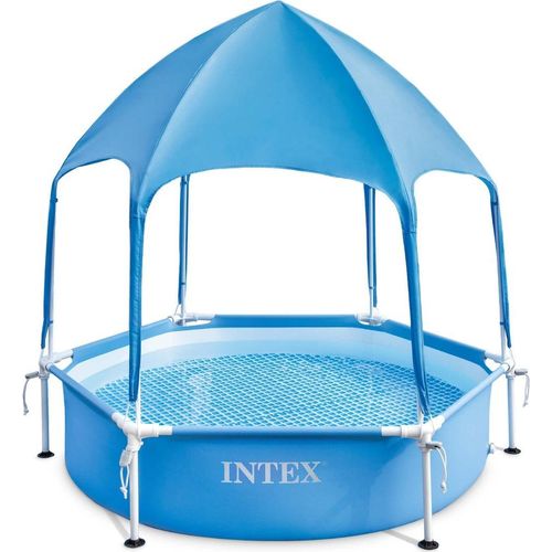 INTEX 28209NP - Metal Frame Pool mit Überdachung (183x38cm) mit Wassersprüher Kinderpool Planschbecken