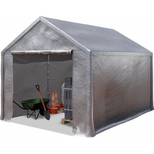 Lagerzelt 3x4 m Zelthalle Unterstand Zeltgarage PE Plane 350 N wasserdicht in grau