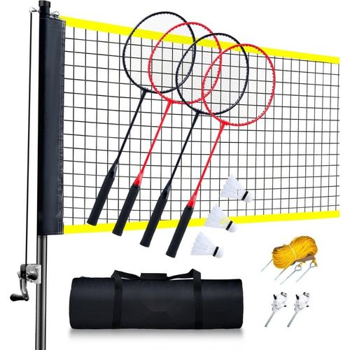Badmintonnetz-Set für den Außenbereich - ideales Badmintonnetz für Garten, Strand & Park - inkl. 4 Eisenschlägern, 3 Nylon-Federbällen und Tragetasche - für Erwachsene & Kinder
