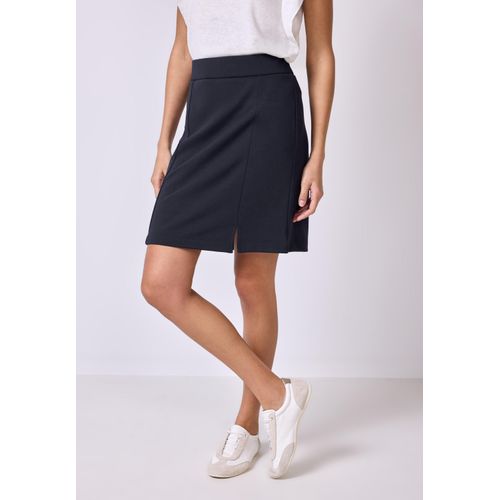 Bleistiftrock STREET ONE STUDIO, Damen, Gr. 42, blau (schwarz void blau), Stoff, 70% Viskose, 25% Polyester, 5% Elasthan, unifarben, regular fit kniefrei, Röcke, mit Schlitz