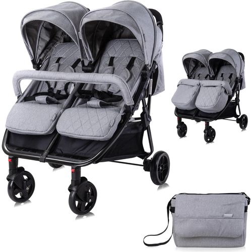 Lorelli Zwillingskinderwagen Duo, Zwillingsbuggy leicht und kompakt, Zwillingswagen, Kinderwagen für 2 Kinder, Buggy für Zwillinge, Grau