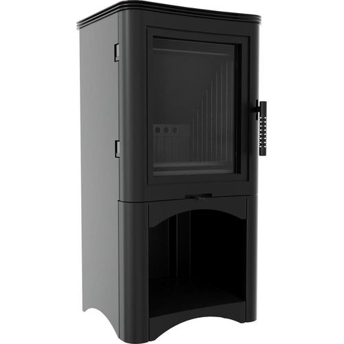 Kaminofen aus Stahl KRATKI K5 Ø 150 7 kW Holzregal schwarz Verkleidung