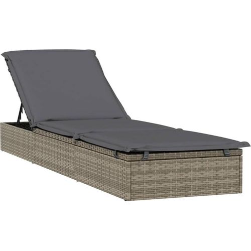 Sonnenliege 1 Stk. mit Auflage Grau 201x55x62 cm Poly Rattan