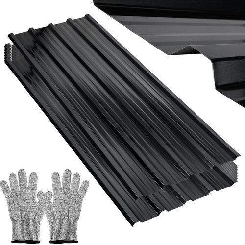 TolleTour 24x Trapezblech 129x46cm = 14m² Dachplatten Dachblech für Gerätehaus Carport Profilblech Wandblech Dachblech Anthrazit verzinkt Wellblech