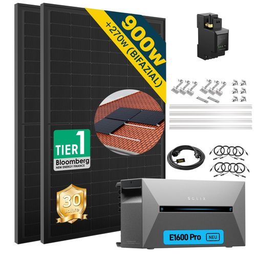 Balkonkraftwerk mit Speicher Anker Solix Solarbank 2 E1600 PRO 900W(450W*2)+Ziegeldach Halterung