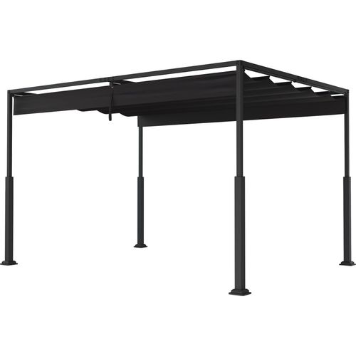JOIEYOU 3x4m Garten Pergola Stabile Gartenlauben mit Stahlrahmen & Schiebedach, 245cm Hoch Pavillon mit UV-Schutz Einziehbar Welle Überdachung Partyzelt für Balkon Terrasse Strand (Schwarz)