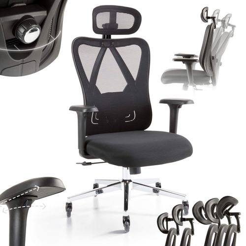 AREBOS Bürostuhl ergonomisch | Verstellbare Kopfstütze & Armlehnen, 136 kg