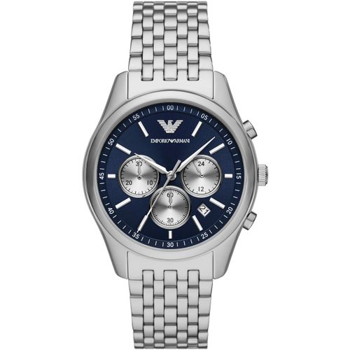 Chronograph EMPORIO ARMANI, silber (silberfarben, dunkelblau), Armbanduhren, Herren, Quarzuhr, Armbanduhr, Herrenuhr, Stoppfunktion, Edelstahlarmband,Datum