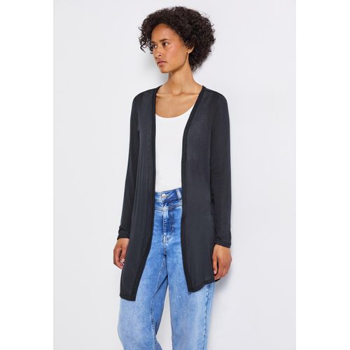 Shirtjacke STREET ONE, Damen, Gr. 46, deepwater blau, Strick, Obermaterial: 92% Viskose, 8% Elasthan, unifarben, casual, regular fit Po-bedeckend, Rundhals, Langarm, Shirts, ohne Verschluss