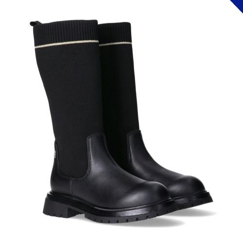 Stiefel TOMMY HILFIGER, Kinder, Gr. 35, schwarz, Polyester, Synthetik, modisch, Schuhe, Langschaftstiefel mit sockenähnlichem Schaft