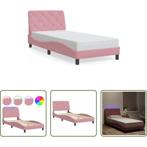 The Living Store Bettgestell mit LED-Leuchten Rosa 90x200 cm Samt