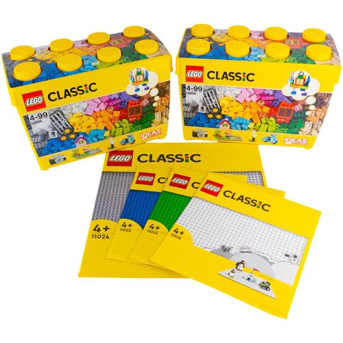 LEGO® Classic Bausteine 2 Boxen 4 Platten Set XL Kindergarten Kita Teile 1583 – Jede Mischung individuell zusammengestellt