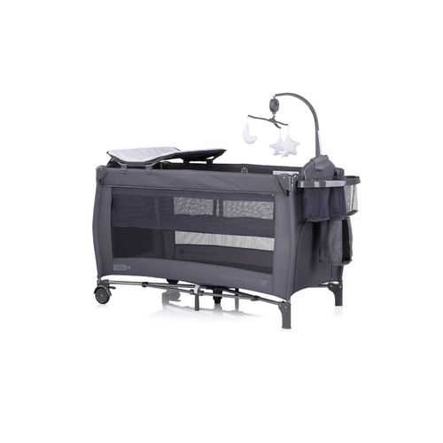 Chipolino Reisebett Bella 2 Ebenen seitlicher Eingang Musikmobile Wickelauflage grau gemustert