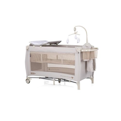 Chipolino Reisebett Bella, seitlicher Eingang, Moskitoschutz, Wickelauflage weiß beige