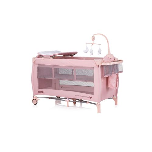 Chipolino Reisebett Bella 2 Ebenen seitlicher Eingang Musikmobile Wickelauflage pink