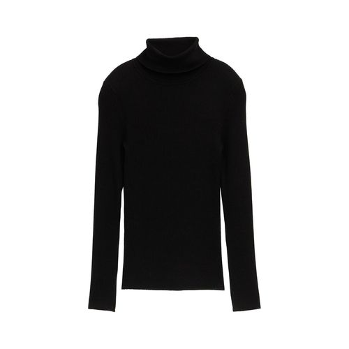 TOM TAILOR DENIM Damen Ripp Rollkragenpullover, schwarz, Uni, Gr. M