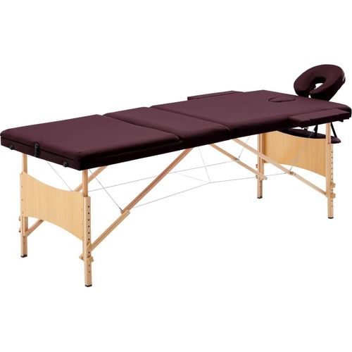 Massageliege Klappbar 3-Zonen mit Holzgestell Bordeaux-Lila