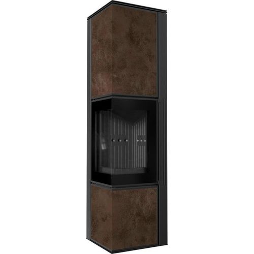 Kaminofen aus Stahl KRATKI TORA/L 8 kW Ø 150 Quarzsinter OXIDE MORO schwarz Verkleidung mit Türfeder