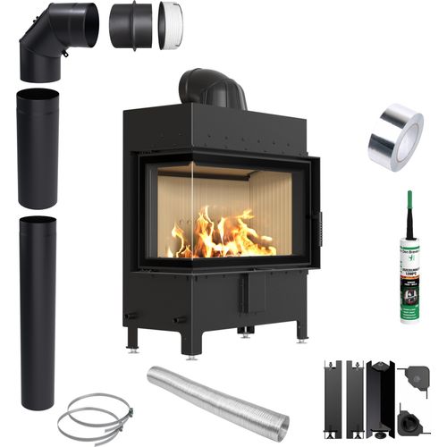 KRATKI LUCY 14 kW linke Eck Kaminofen Einsatz Holz Ø200 Installationsset