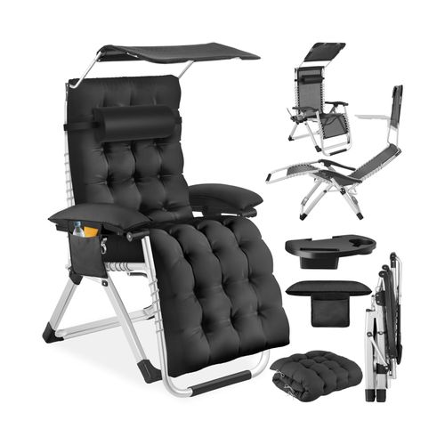 tectake® Sonnenliege, klappbar, flexible Rückenlehne und Fußablage, abnehmbare Sitz-, Arm- und Kopfpolster, mit Ablagetisch und Stautasche