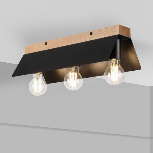 Deckenlampe Esme, schwarz, Länge 40 cm, Metall/Holz, 3-flg.