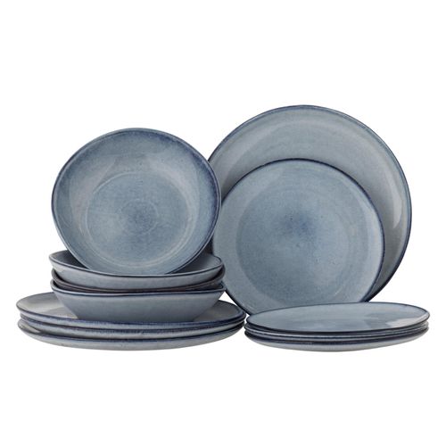 Bloomingville Sandrine Geschirrset aus Steingut, 4x3 Teile, blau