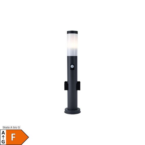 LED Sockelleuchte, Bewegungsmelder, 2x Steckdose, Edelstahl