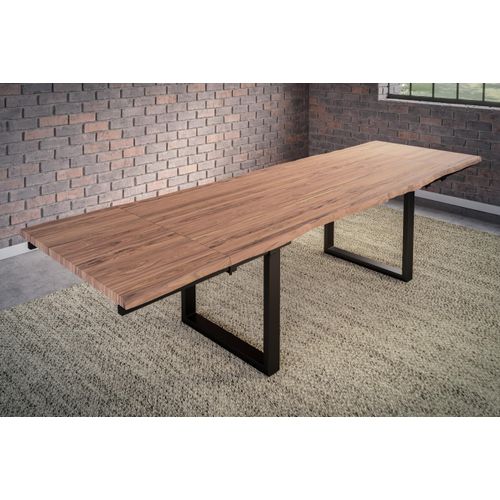 Refurbished Möbelretoure Baumkantentisch stone 220(320)x100 cm mit Ansteckplatten U-Gestell schwarz BARCELONA