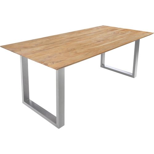Esstisch 200x100 cm Akazie massiv eichenfarben schweizer Kante U-Gestell silber DEAN