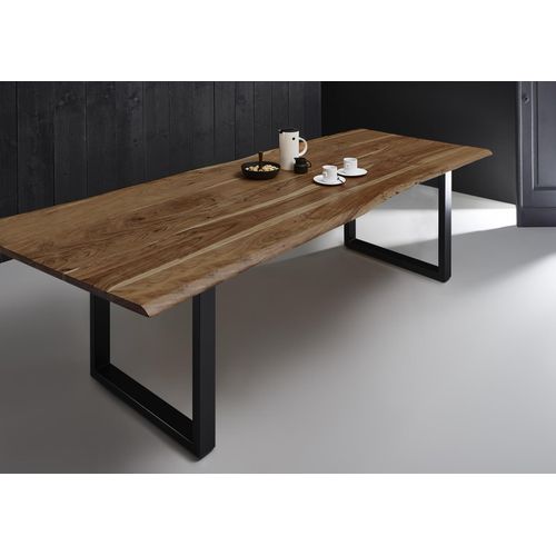 Refurbished Möbelretoure Esstisch Baumkante massiv Akazie natur 280 x 100 U-Gestell schwarz MILO