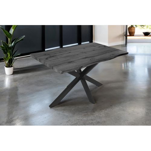Esstisch 120x80 cm Baumkante Holz Grau-Optik Spider-Gestell Metall schwarz JOSY