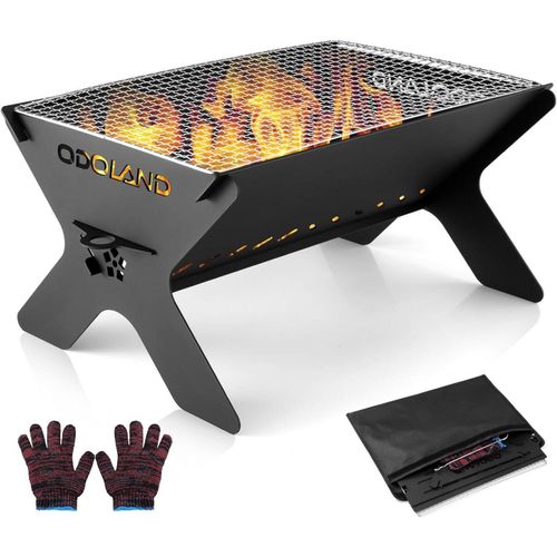 Odoland Camping-Feuerstelle 2-in-1 tragbare Holzfeuerstelle und Grill