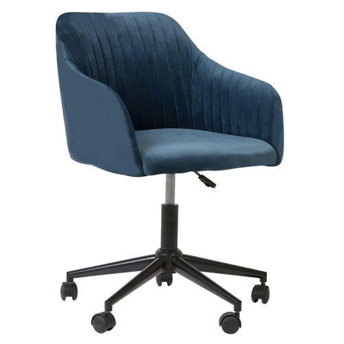 BELIANI Arbeitshocker mit Rollen Blau aus Samtstoff Moderner Bürostuhl
