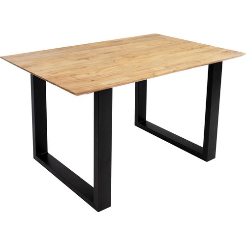 Esstisch 160x85cm Akazie massiv eichenfarben schweizer Kante U-Gestell schwarz DEAN