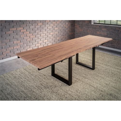 Refurbished Möbelretoure Baumkantentisch stone 180(280) x 90cm mit Ansteckplatten U-Gestell schwarz BARCELONA