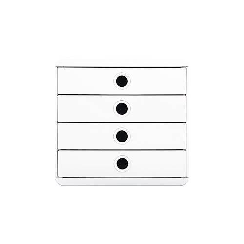 Exacompta Pop Box Schubladenbox, für A4/A4+, aus recyceltem Kunststoff, geschlossene Schubladen, stapelbar, leiser Auszug, 4 Schubladen, weiß